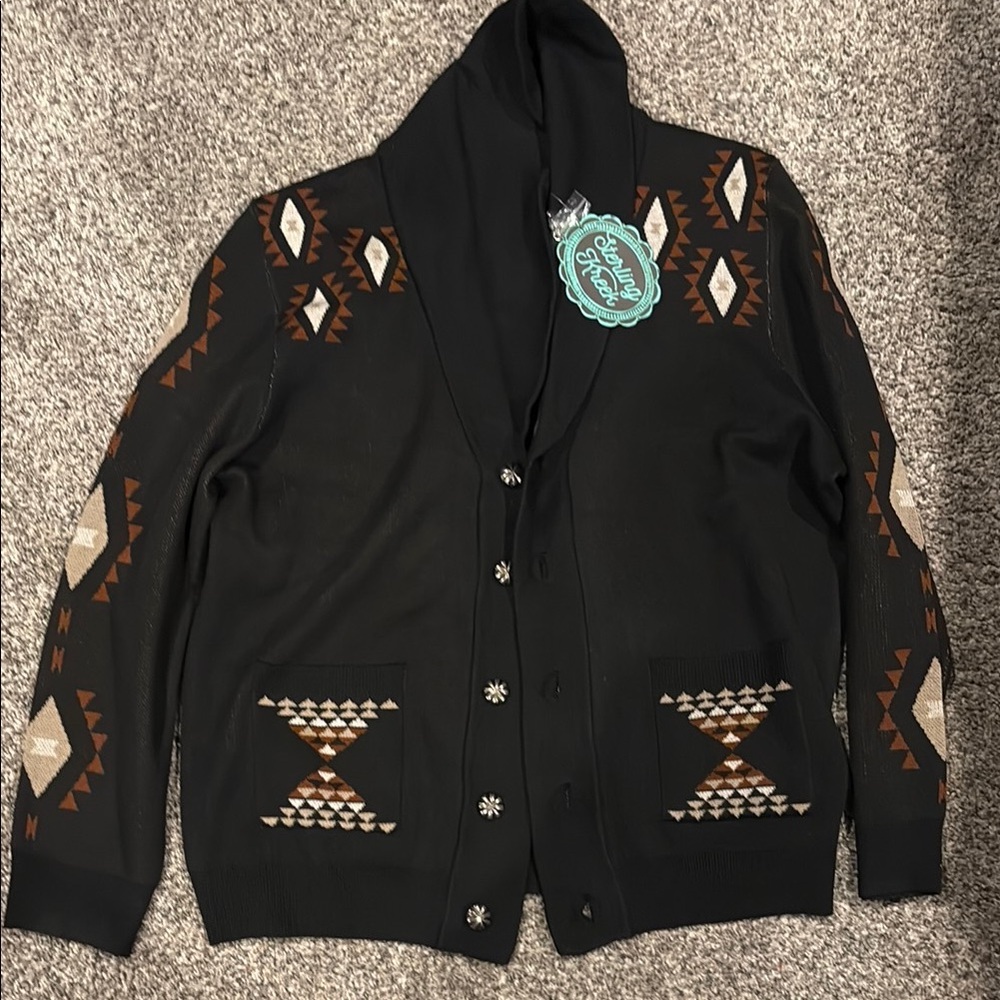 Sterling Kreek Black Cardigan with Geometric Design